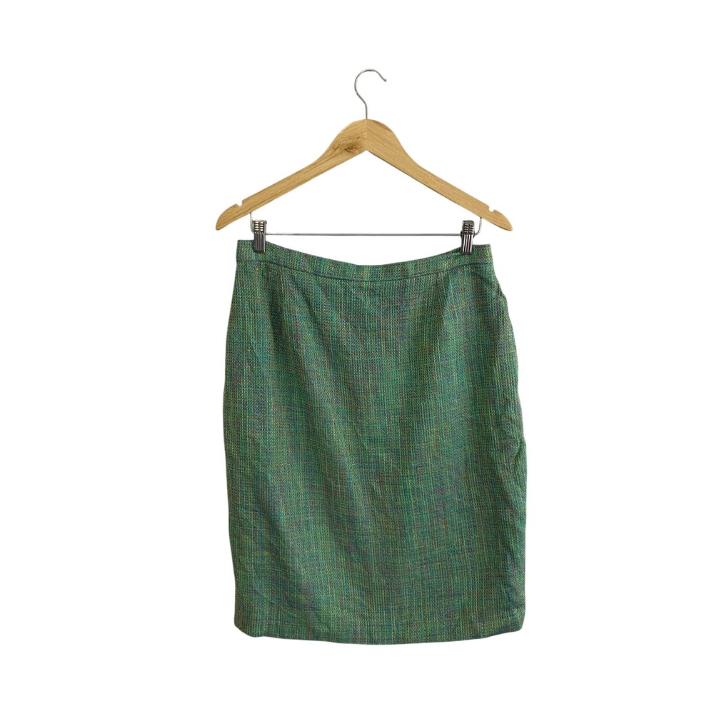 Betty Reiter Vintage Green Tweed Pencil Skirt Woven Colorful Retro Mod 31x23